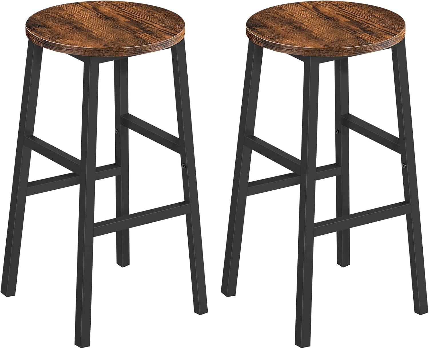 Bar Stools, Set of 2 round Bar Chairs with Footrest, 24.4 Inch Kitchen Breakfast Bar Stools, Industrial Bar Stools, Easy Assembly, for Dining Room, Kitchen, Rustic Brown BAHR0201Z
