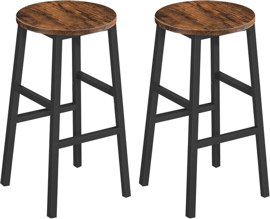 Bar Stools, Set of 2 round Bar Chairs with Footrest, 24.4 Inch Kitchen Breakfast Bar Stools, Industrial Bar Stools, Easy Assembly, for Dining Room, Kitchen, Rustic Brown BAHR0201Z