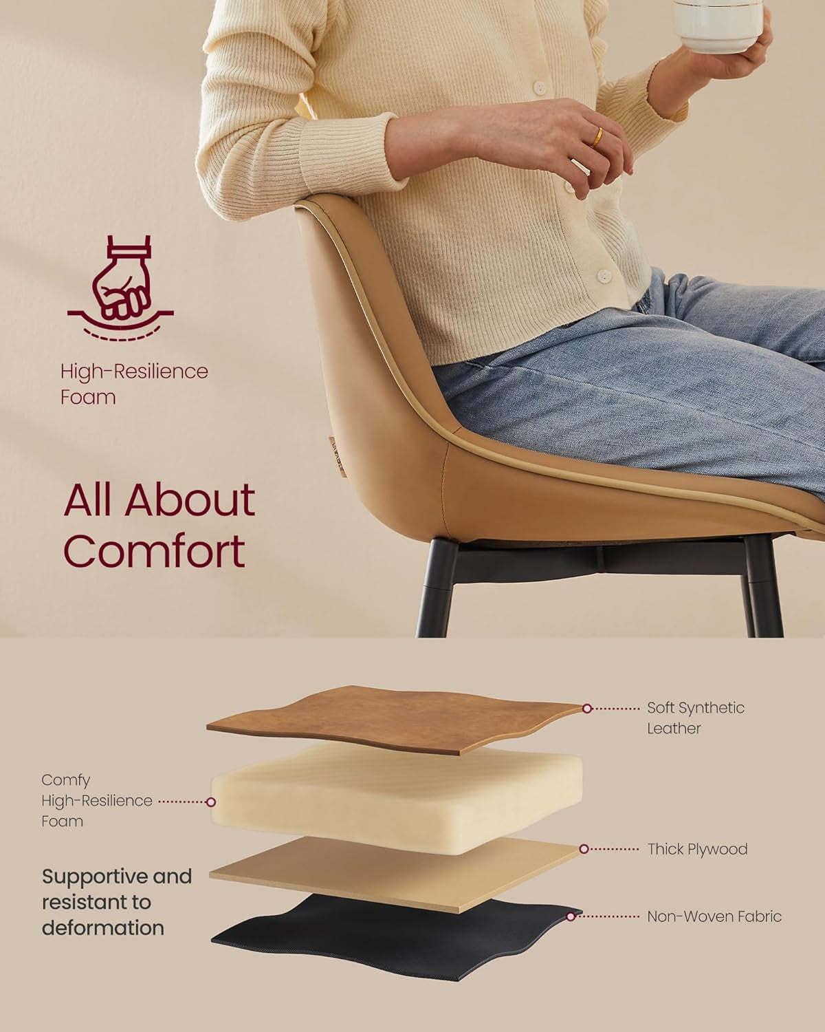 Bar Stools Set of 2, Counter Height Bar Stools with Back, Ergonomic Backrest, Synthetic Leather, Metal Legs, 24.8-Inch Tall Barstools for Kitchen Island Home Bar, Easy Assembly, Caramel Brown