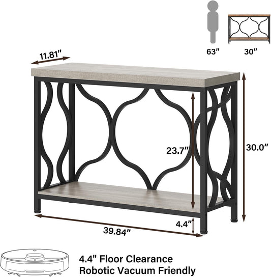Narrow Entryway Table with Storage, Modern Wood Metal Console Sofa Table behind Couch Tables, Industrial Narrow Hallway Table for Living Room Home Office Foyer Entry Way Entrance, Grey, 39.4 Inch