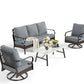 4 PCS Metal Outdoor Patio Furniture Set, Patio Conversation Sets 1 3-Seater Sofa, 2 Swivel Chairs with 5.75" Extra Thick Cushion & Coffee Table, Black Frame Backyard Furniture, Gray