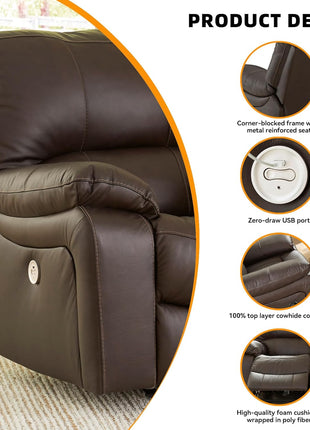 Signature Design by Ashley Leesworth Power Reclining Sofa with USB, Leather and Faux Leather, Zero Wall Design, 88-Inch Width Living Room Seating