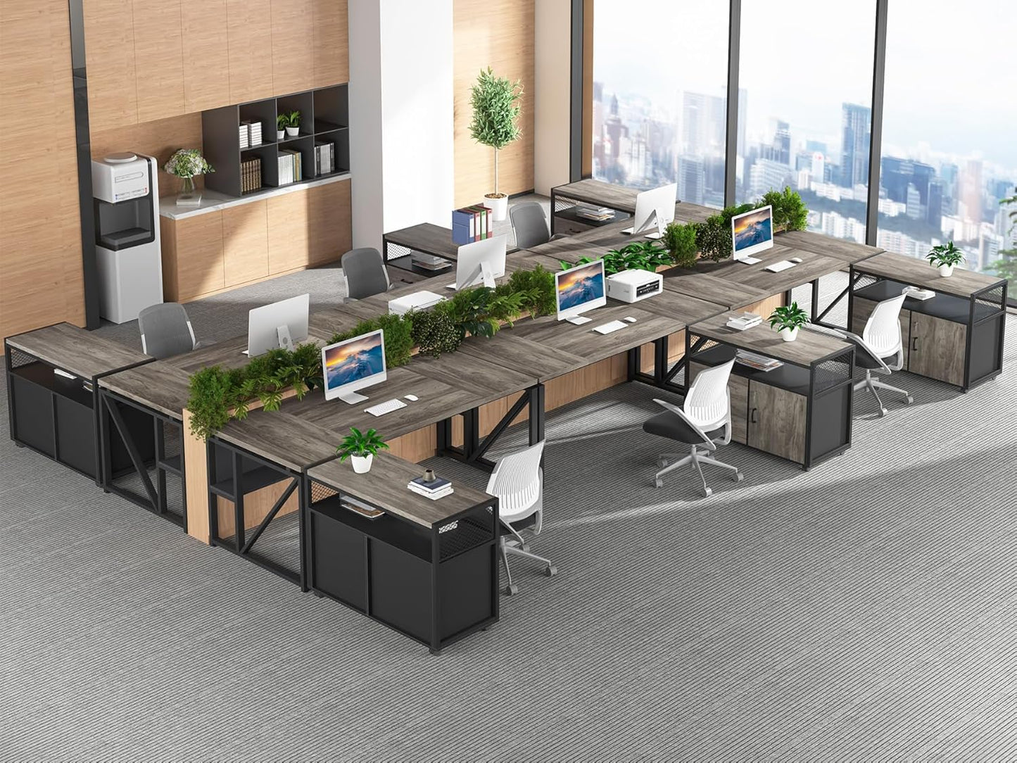 L Shaped Desk with Drawer Cabinet, 63" Executive Computer Desk and Lateral File Cabinet, 2 Piece Home Office Furniture with Drawers for Hanging File, Doors with Locks (Gray, 63 Inches)