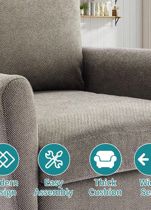Upholstered Mid-Century Accent Chair for Living Room, Bedroom, and Waiting Areas with Pillow and Solid Wood Legs, Modern Wide Single Lounge Sofa (Gray)