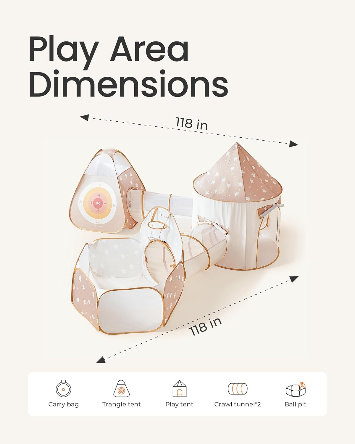 Play Tunnel and Ball Pit for Toddlers, 5Pcs Indoor Playground - Foldable Pop up Tents with Carry Bag, Outdoor Playhouse with Crawling Toys & Play Tent, Gift for Boys and Girls