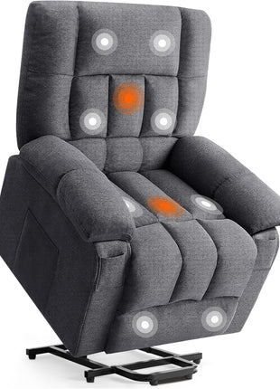 Rocker Recliner Chair with Swivel Function, Vibration Massage, and Lumbar Heating - 270° Rotating Chenille Fabric Recliner with Footrest for Living Room and Bedroom, Beige