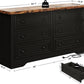 Farmhouse Bedroom Set, Power Strip, 4 Pieces Bedroom Furniture Set, 5 Drawer Dresser & 6 Drawer Dresser and 2 Nightstands, Chest of Drawers Wide Storage Cabinet for Bedroom, Black