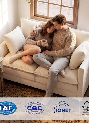 Upgraded Loveseat Sofa with 3-Layer Cushion, 27" Deep Seat, and 2 Washable Pillows, Ideal for Small Spaces, 50-Inch Beige