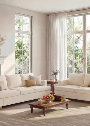 2-Piece Beige Chenille Loveseat and Sofa Set for a Comfortable Living Room Experience, Ideal for Apartments