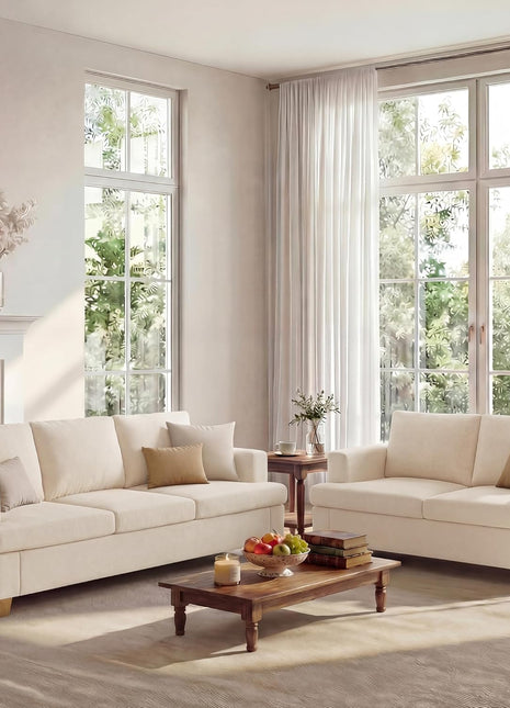 2-Piece Beige Chenille Loveseat and Sofa Set for a Comfortable Living Room Experience, Ideal for Apartments