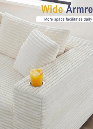 Elevate Your Living Space with Our Luxurious Boneless Modular Sectional Sofa - Memory Foam Comfort, Spacious L-Shaped Chaise, and Built-in Cup Holders in Elegant White Corduroy, No Assembly Required.