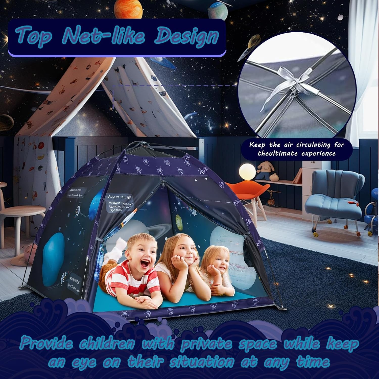Space World Play Tent Galaxy Dome Playhouse for Boys and Girls Imaginative Play-Astronaut Space for Kids Indoor and Outdoor Fun, Perfect Kid’S Gift- 47" X 47" X 43"