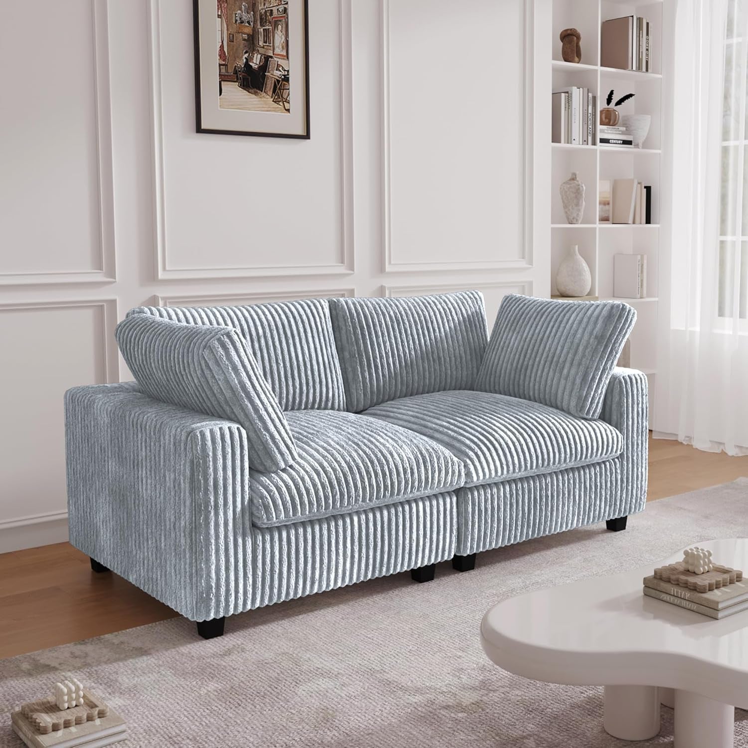 78" Deep Seat Sectional Couches, Convertable Sleeper Sofa for Living Room, Love Seat Couch, Sofa Covers Washable, Modular Sectional Sofas for Living Room, Apartment, Light Grey