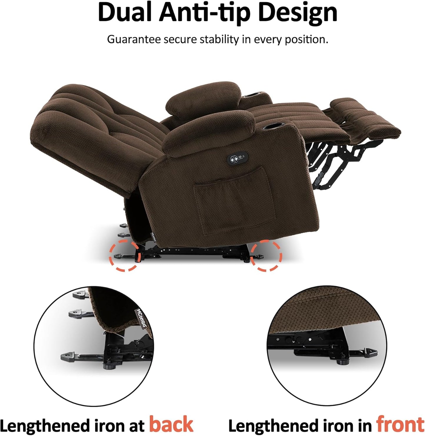 57.8" Zero Gravity Power Loveseat Sofa with Heat and Massage, Reclining Loveseat Recliner for Living Room, Fabric 6035SET (Brown)