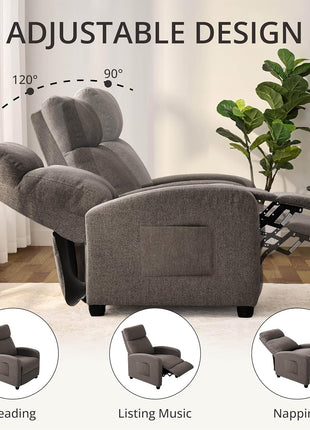 Modern Recliner Chair for Living Room - Adjustable Home Theater Seating with Soft Linen Upholstery & High Backrest, Ideal for Small Spaces, Linen Gray