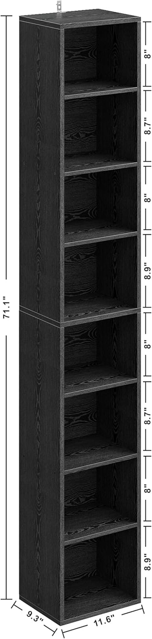 Tall Narrow Bookshelf 8 Tiers, Compact Corner Bookcase, Easy to Match for Living Room, Office, Study, Bedroom, Vintage Black