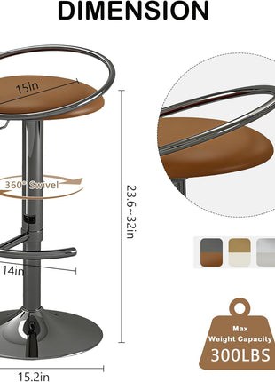 Set of 2 Adjustable Swivel Counter Height Bar Stools with Upholstered PU Leather Seats in Gloss Black for Bar, Kitchen Island, and Dining Room Use