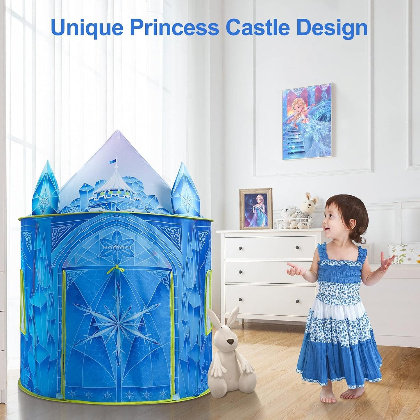 Princess Play Tent for Girls, Frozen Toy, Ice Castle Kids Playhouse for Indoor & Outdoor, Imaginative Castle Tent with Carry Bag, Perfect Easter, Birthday & Valentine Gift for Girls Ages 2–8