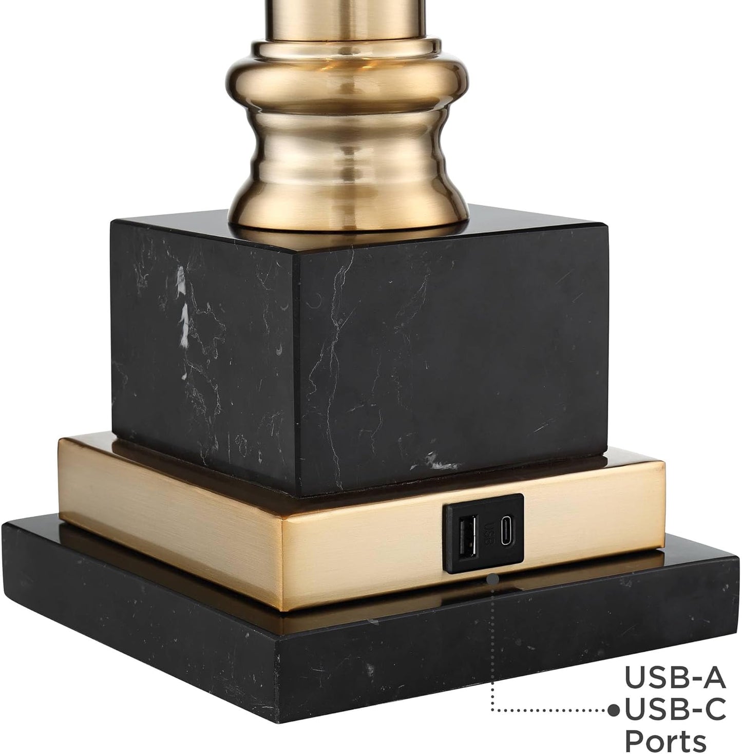 Georgetown 28 1/2" Tall Traditional Table Desk Lamp with USB Charging Ports A+C Warm Brass Steel Black Gold Trim Drum Shade for Living Room Bedroom Nightstand Bedside Office House