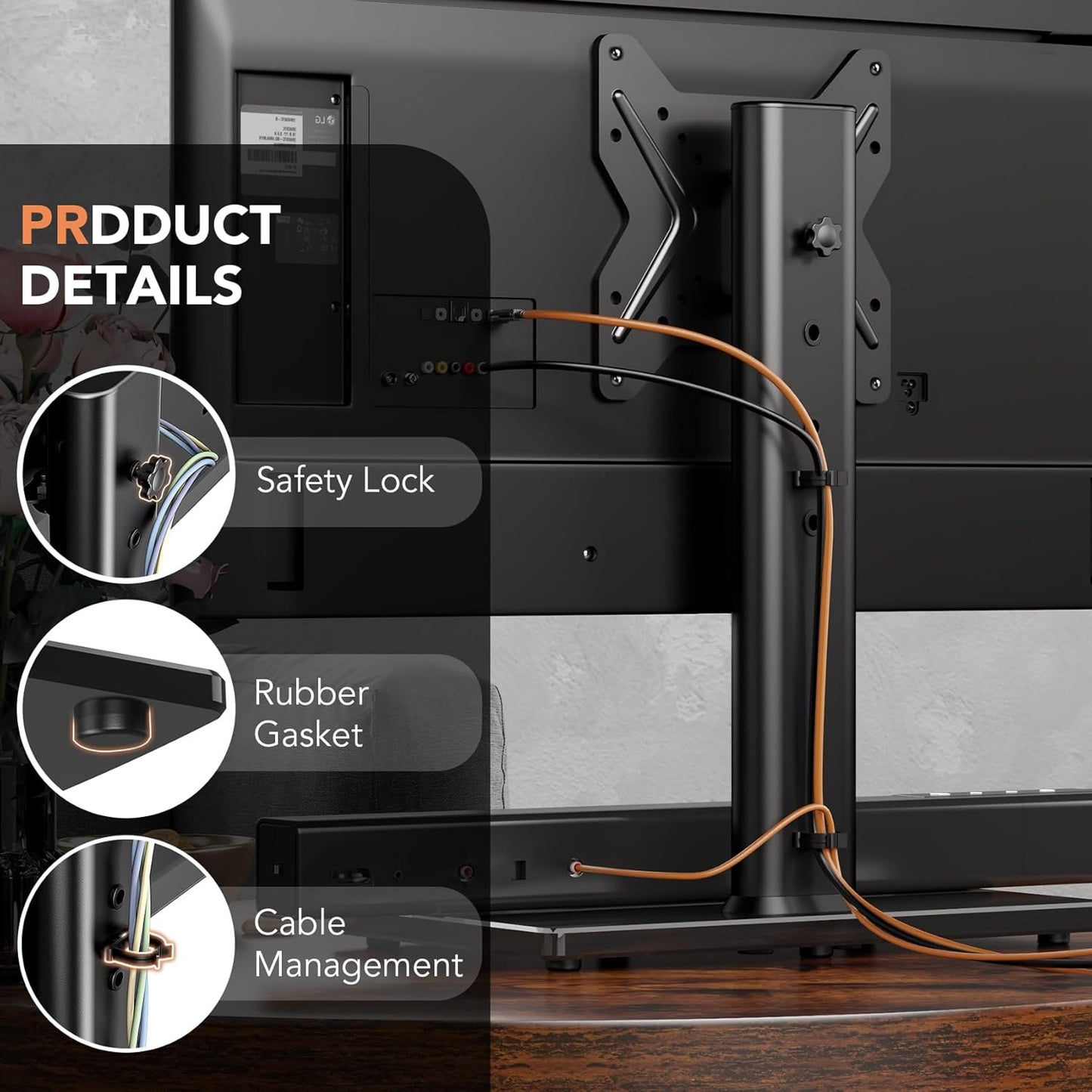 Universal Swivel TV /Table Top TV Stand for 19 to 43 Inch Tvs with 90 Degree Swivel, 4 Level Height Adjustable, Heavy Duty Tempered Glass Base, Holds up to 99LBS HT02B-001