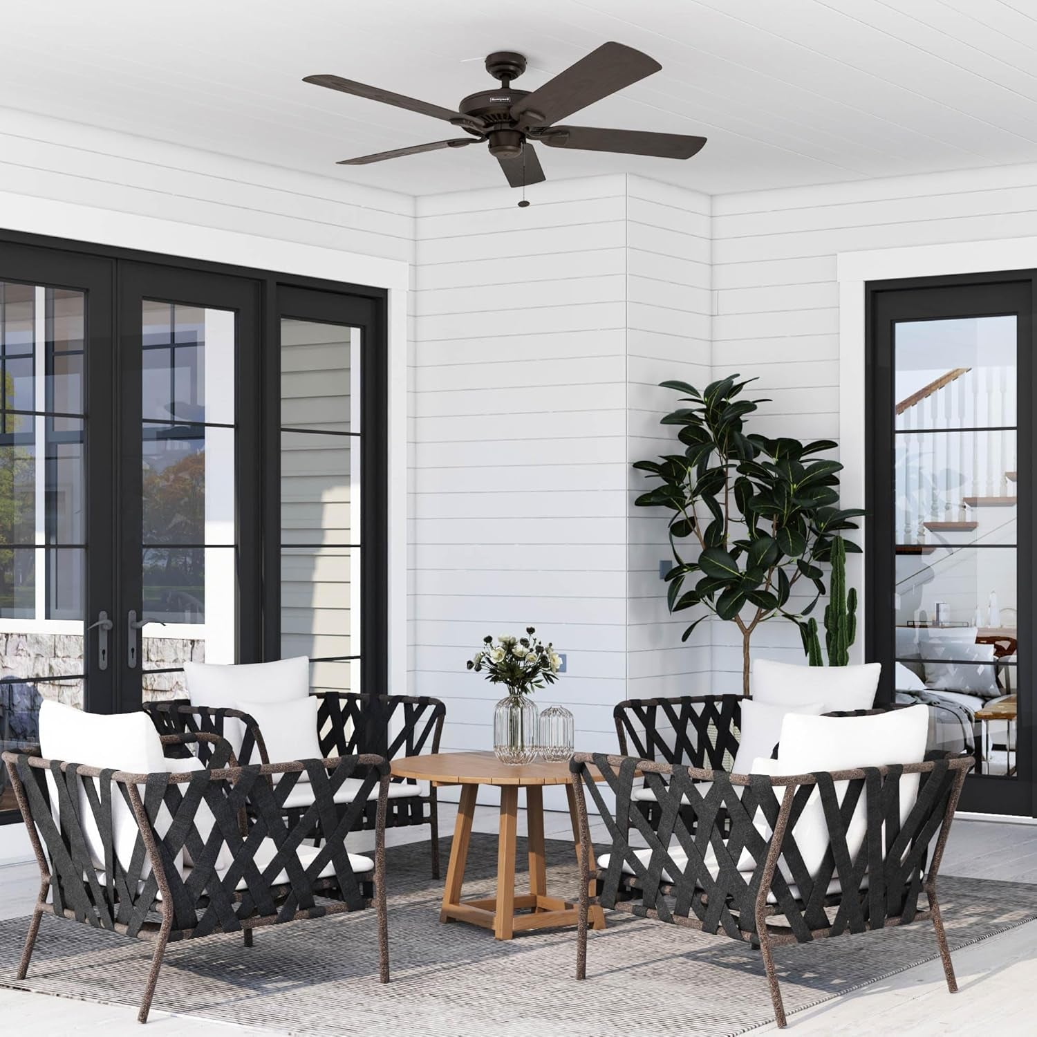 Ceiling Fans Belmar 52 Inch Ceiling Fan without Light, Outdoor Ceiling Fan with Pull Chain, Tri-Mount Traditional 5 Blade Design, ETL Wet Rated, Bronze (50199-01)