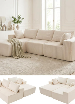 108" Modular Cloud Sectional Sofa with Left-Facing Chaise, Upholstered Deep Seat Sectional Couch for Living Room and Bedroom, No Assembly Required (Beige)