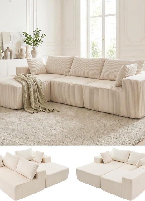 108" Modular Cloud Sectional Sofa with Left-Facing Chaise, Upholstered Deep Seat Sectional Couch for Living Room and Bedroom, No Assembly Required (Beige)