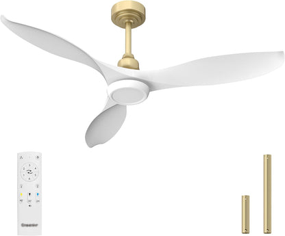 52 Inch Ceiling Fans with Lights and Remote, White Gold Ceiling Fan with Light Dimmable, 6 Speeds, 3CCT and Memory Function, Reversible DC Motor Modern Ceiling Fan for Bedroom and Living Room
