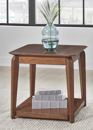 Trenmour Mid-Century Modern End Table with Open Lower Shelf in Light Brown Finish by Signature Design by Ashley
