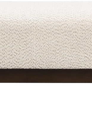 Arden Minimalist Rectangular Loop Yarn Fabric Ottoman Bench with Rubberwood Frame for Versatile Entryway and Living Room Seating in Beige and Brown