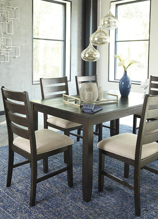 Signature Design by Ashley Rokane 7-Piece Dining Set with 6 Upholstered Chairs and 20" Rectangular Brown Wood Table for Kitchen and Dining Room