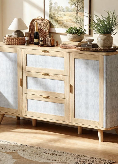 63-Inch Farmhouse Sideboard Buffet Cabinet with Three Drawers and Two Doors, Wooden Coffee Bar Storage for Kitchen and Living Room