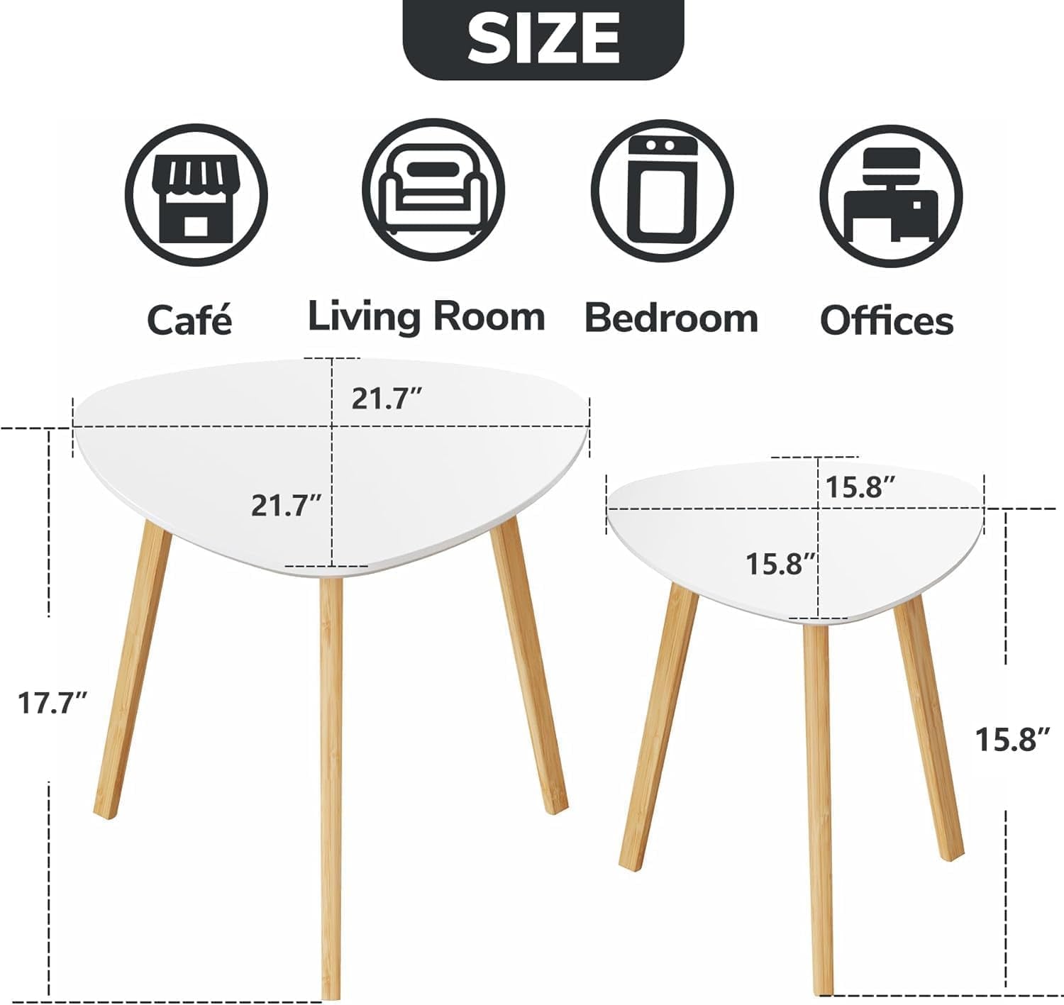 Bamboo Nesting Triangle End Table,Set of 2 Side Table Modern Minimalist Coffee Table for Living Room, Balcony in White