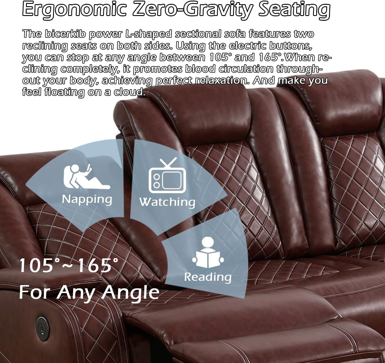 Power Recliner Sectional Sofa Set for Living Room Furniture Sets,Leather Reclining Couch Set with LED Lights,L- Shaped Leather Couch for Living Room/Home Theater/Club(Burgundy,Sectional)