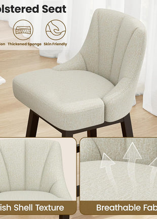 Set of 2 Modern Fabric Upholstered Swivel Bar Stools, 26" Counter Height Chairs with Back and Solid Wood Legs for Home Bar and Dining Room, Linen