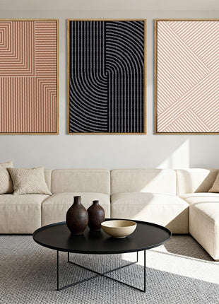 Neutral Abstract Modern Canvas Wall Art Set of 3 - Framed Black, White, and Beige Decor for Boho Minimalist Aesthetics, Geometric Line Paintings for Living Room, Bedroom, and Office - 16x24 Inches