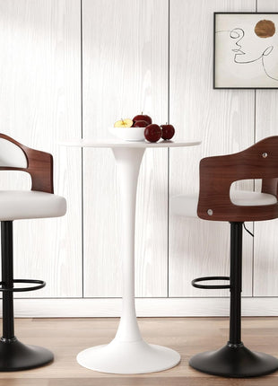 Set of 2 Contemporary Swivel Bar Stools with Backrest and Footrest, Wooden Upholstered PU Leather, Counter Height for Kitchen Island, White
