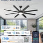 72'' Large Ceiling Fans with Lights, Modern Black Ceiling Fan Remote/App Control, Dimmable, Quiet DC Motor Big Ceiling Fan for Indoor/Covered Outdoor