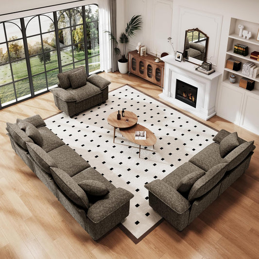 Cloud Modular Couches Sets, 3 Pieces Large Sectional Sofa Set with Loveseats & Single Sofa, 6-Seater Upholstered Couch for Living Room, Chenille Fabric, Smoky Grey