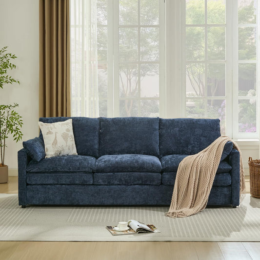 89" Cloud Modern Sofa, Comfy 3-Seater Couch W/Pillows, Pocketed Spring Seats, Plush Foam Cushions, Chenille Fabric Removable Cover, Soft Upholstered Living Room Furniture Home Apartment, Blue | Ultra Soft Cushions, Dual-Layered Cushion, Pocket Spring, Cloud Comfort, Premium Chenille