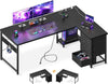 L Shaped Gaming Desk with 4 Drawers, 61" Reversible Home Office Desks with Power Outlets, L Shaped Computer Desk with USB Charging Port and Host Stand, Corner Desk, Easy to Assemble, Black