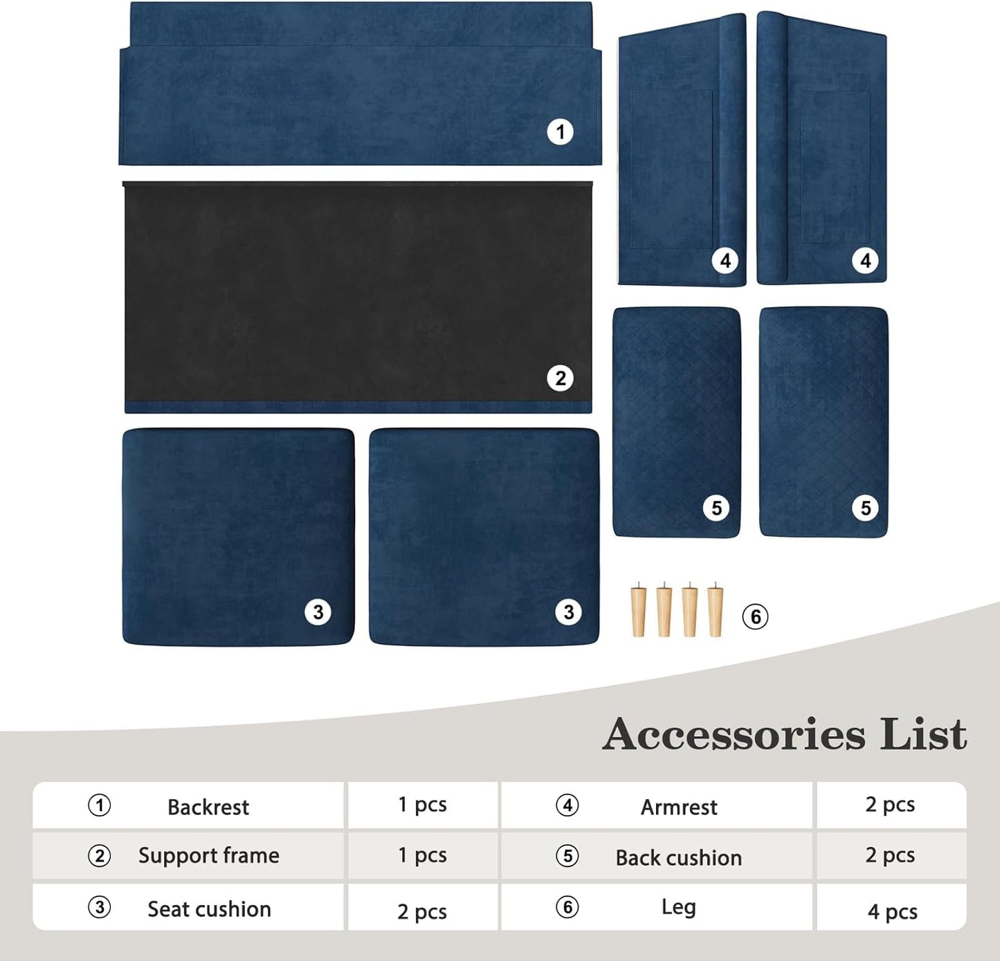 65" Blue Loveseat, Comfy Mid-Century Modern 2-Seat Sofa, No-Tool Assembly Small Couch for Living Room & Bedroom