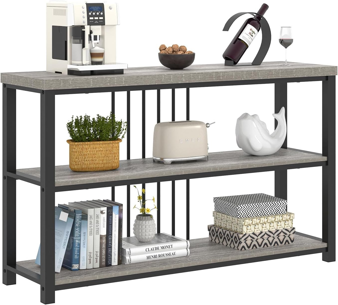 Console Tables for Entryway, Sofa Table with 3 Tier Storage for Living Room Hallway Foyer behind Couch, Rustic Light Grey