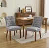 Upholstered Tufted Dining Chairs Set of 2, Fabric Side Dining Room Chairs with Nailhead Back Ring Pull Trim Solid Wood Legs, Grey