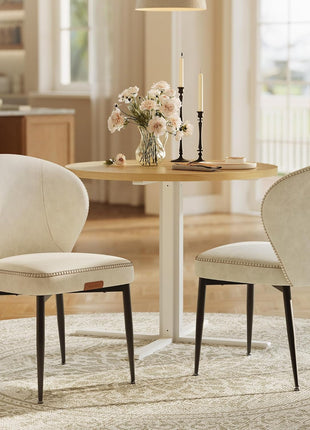 EKHO Collection - Set of 2 Upholstered Dining Chairs, Comfortable Synthetic Leather Seating with Stitching, Mid-Century Modern Design, Easy Assembly, Ideal for Living Room and Kitchen, Cream White