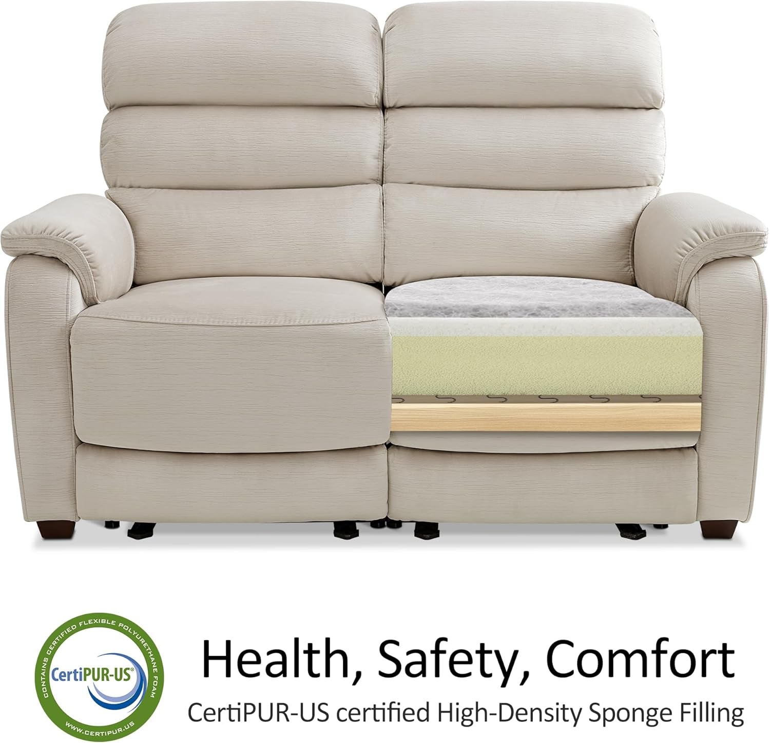 87.2'' Wall Hugger Power Recliner Sofa with Drop down Table, Reclining Sofa with Adjustable Headrest, USB Charge Ports, Reading Lamp, for Living Room, Rvs, Fabric, ST258M3 (3-Seater, Beige)