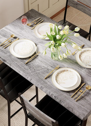 4-Person Wooden Dining Table Set with Upholstered Chairs for Compact Spaces in Grey Finish