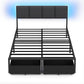 Full Size Bed Frame with Headboard, Upholstered Full Bed Frame with LED Light, USB Charging Station, Platform Bedframe with 2 Fabric Underbed Storage Drawers, No Spring Box Needed