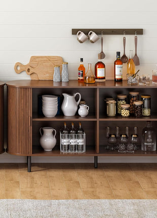 63-Inch Contemporary Sideboard Buffet Cabinet with Sliding Door and Adjustable Shelf, Elegant Storage Solution for Kitchen and Entryway in Walnut Finish
