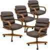 Douglas Set of 4 Swivel-Tilt Dining Chairs with Casters, Upholstered Kitchen Chairs with Wooden Arms & Metal Pedestal Base, Premium Foam Comfort, Mocha-Chestnut